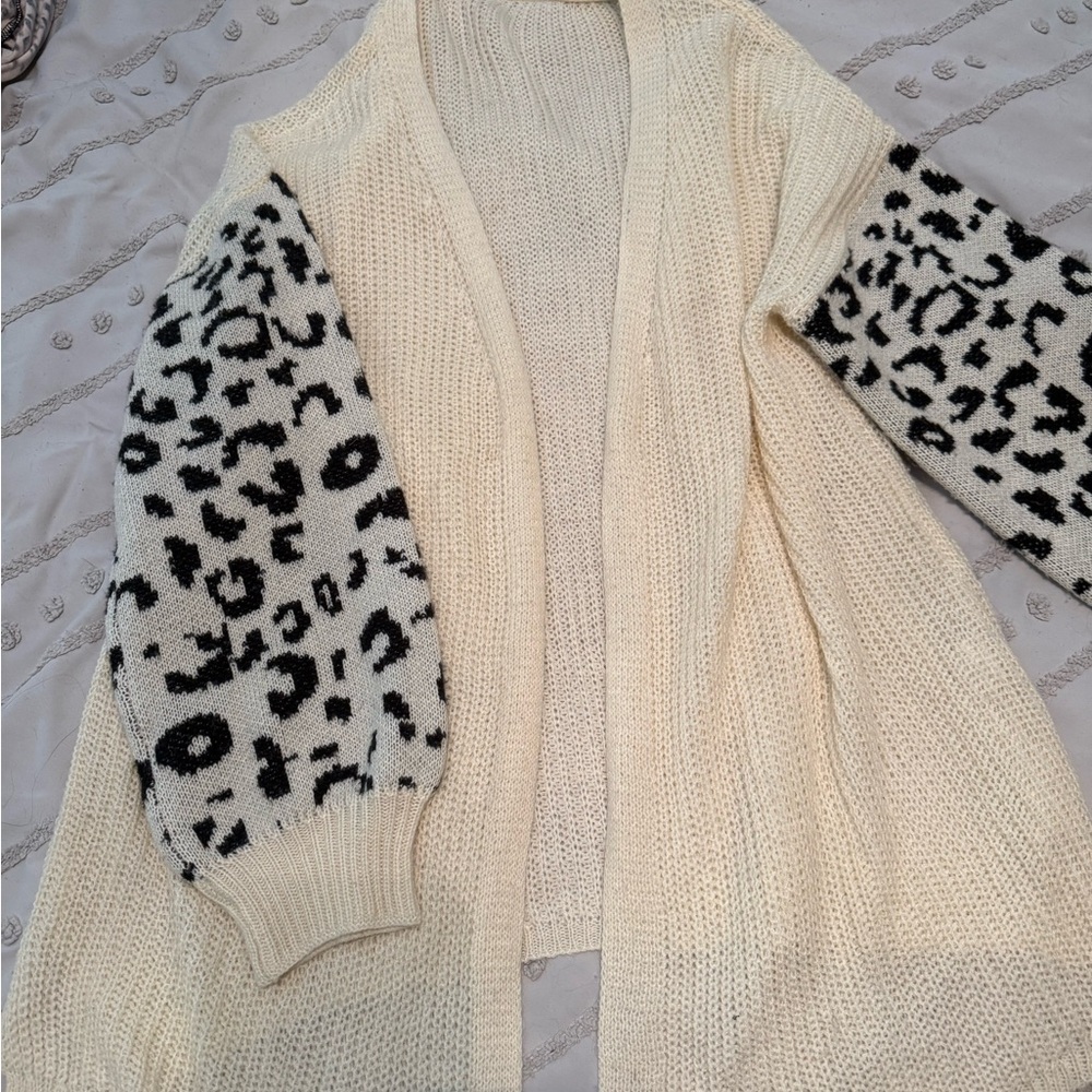 Cream Leopard Sleeve Women's Sweater